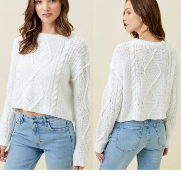 Altar'd State Sweaters - Raw Edge White Cable Knit Sweater (L)